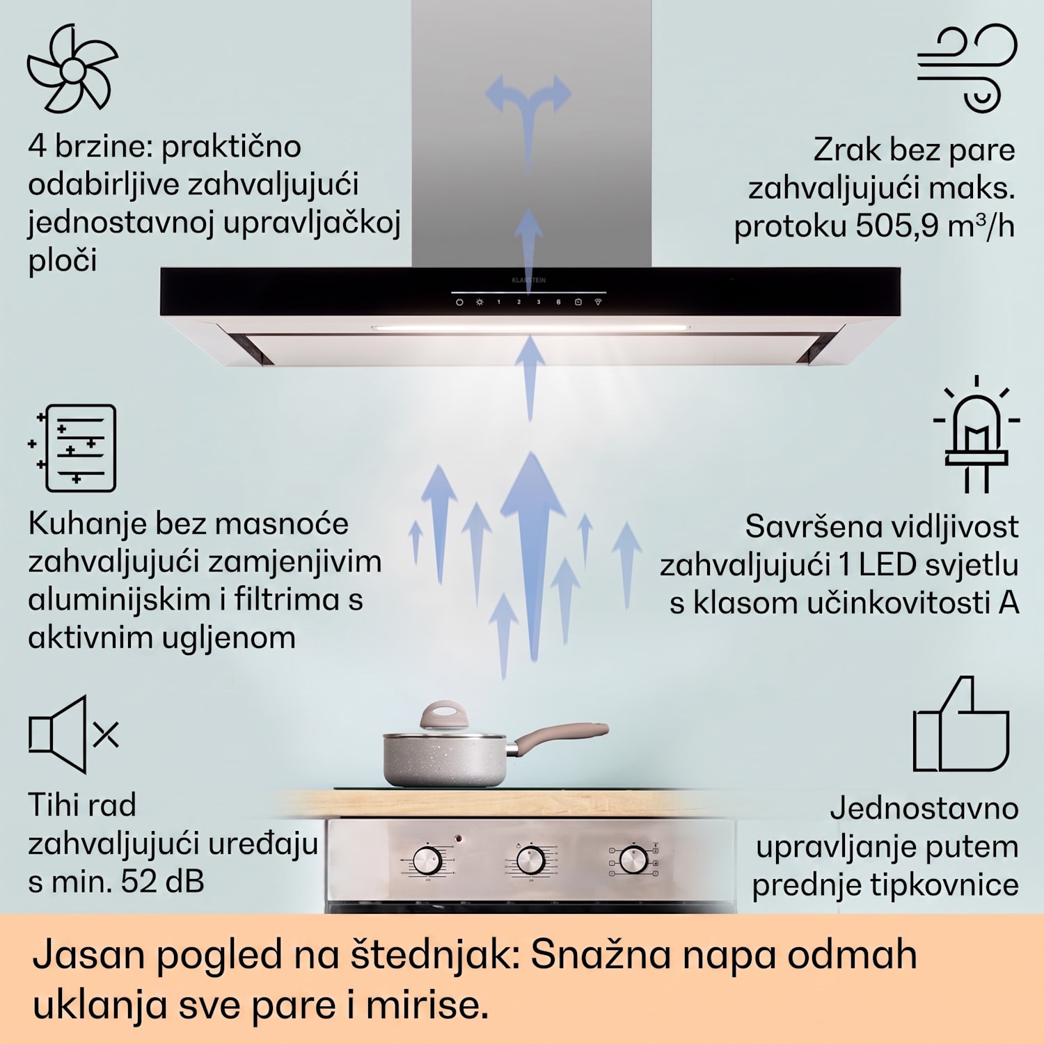 Alinea 90 Smart, kuhinjska napa, 90 cm, zidna, WiFi, A++, 500 m³/h, zaslon osjetljiv na dodir Crna / srebrna metalik