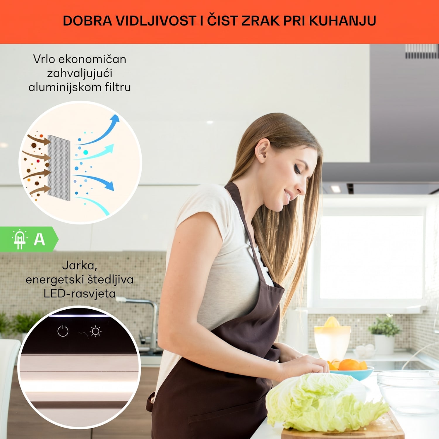 Alinea 90 Smart, kuhinjska napa, 90 cm, zidna, WiFi, A++, 500 m³/h, zaslon osjetljiv na dodir Crna / srebrna metalik