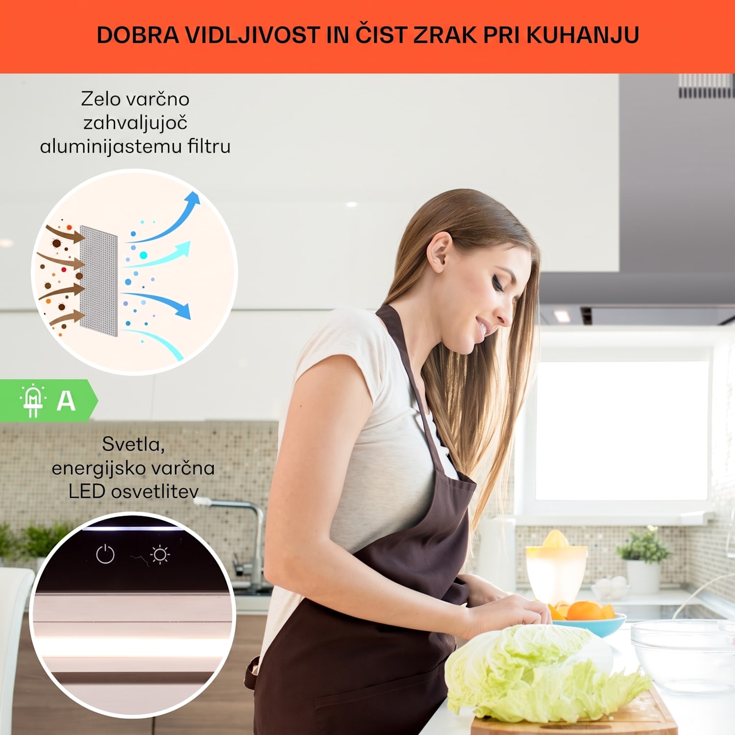 Alinea 90 Smart, kuhinjska napa, 90 cm, stenska, WiFi, A++, 555 m³/h, zaslon na dotik Črna / Srebrna kovinska barva
