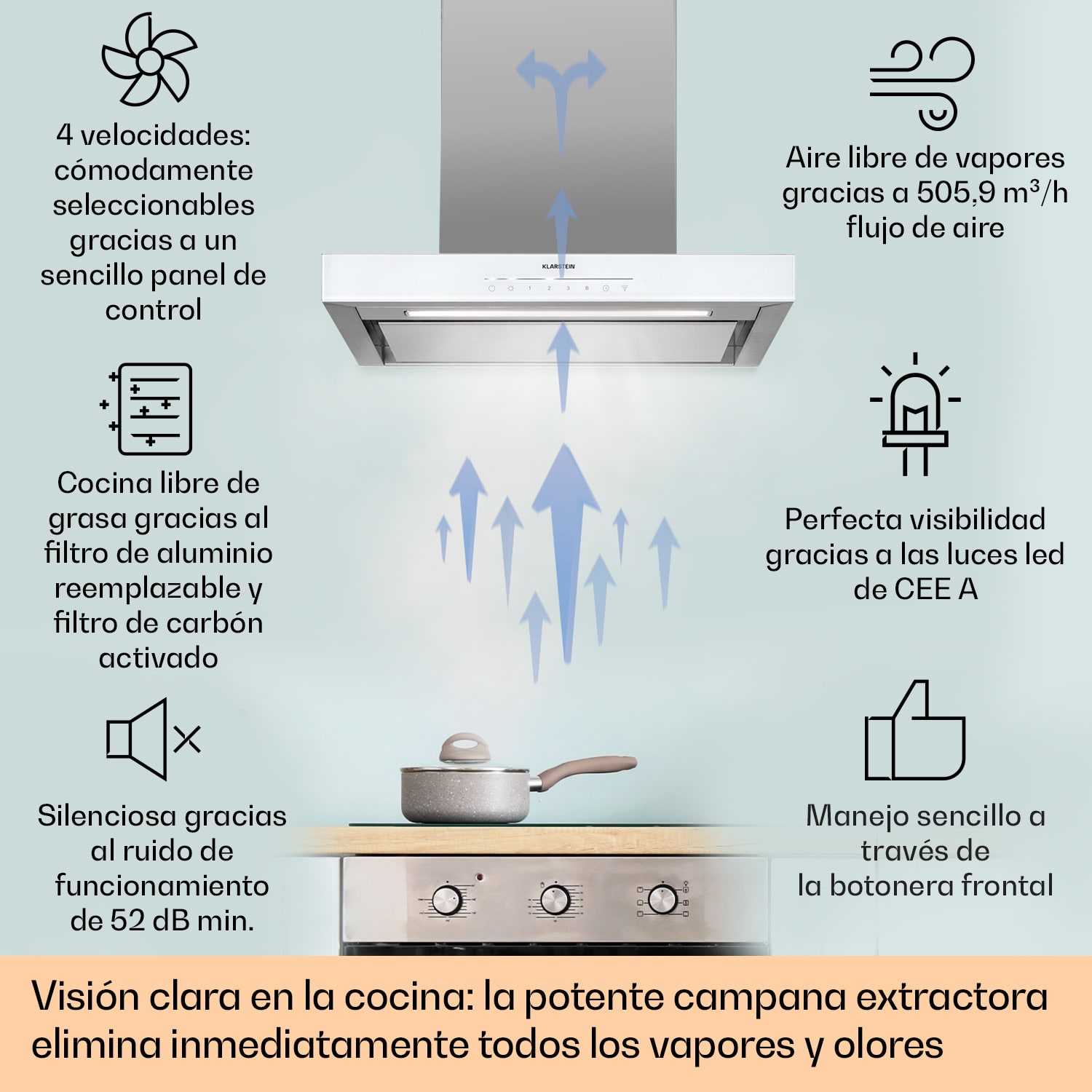 Campana extractora Alinea 60 60cm Wall Hood WiFi A++ 500 m³/h Touch 