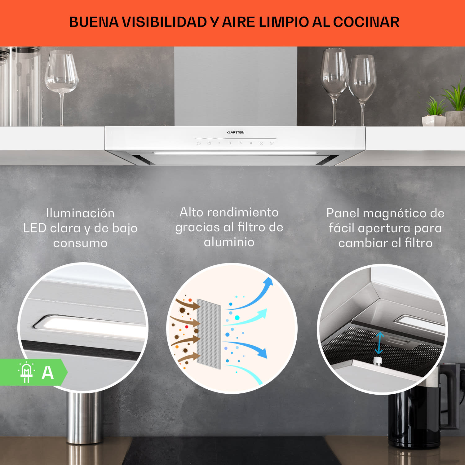 Campana extractora Alinea 60 60cm Wall Hood WiFi A++ 500 m³/h Touch 