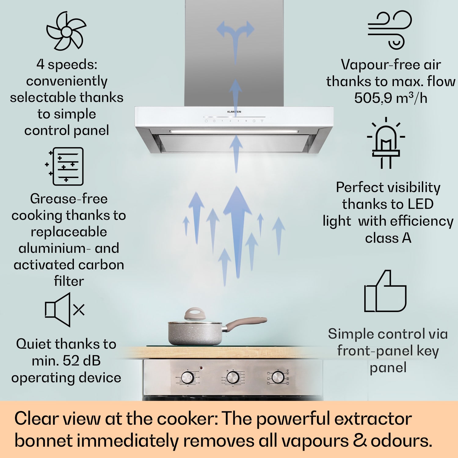 Alinea 60 Smart, okap kuchenny przyścienny, kominowy, 60 cm, Wi-Fi, A++, 500 m³/h, panel dotykowy