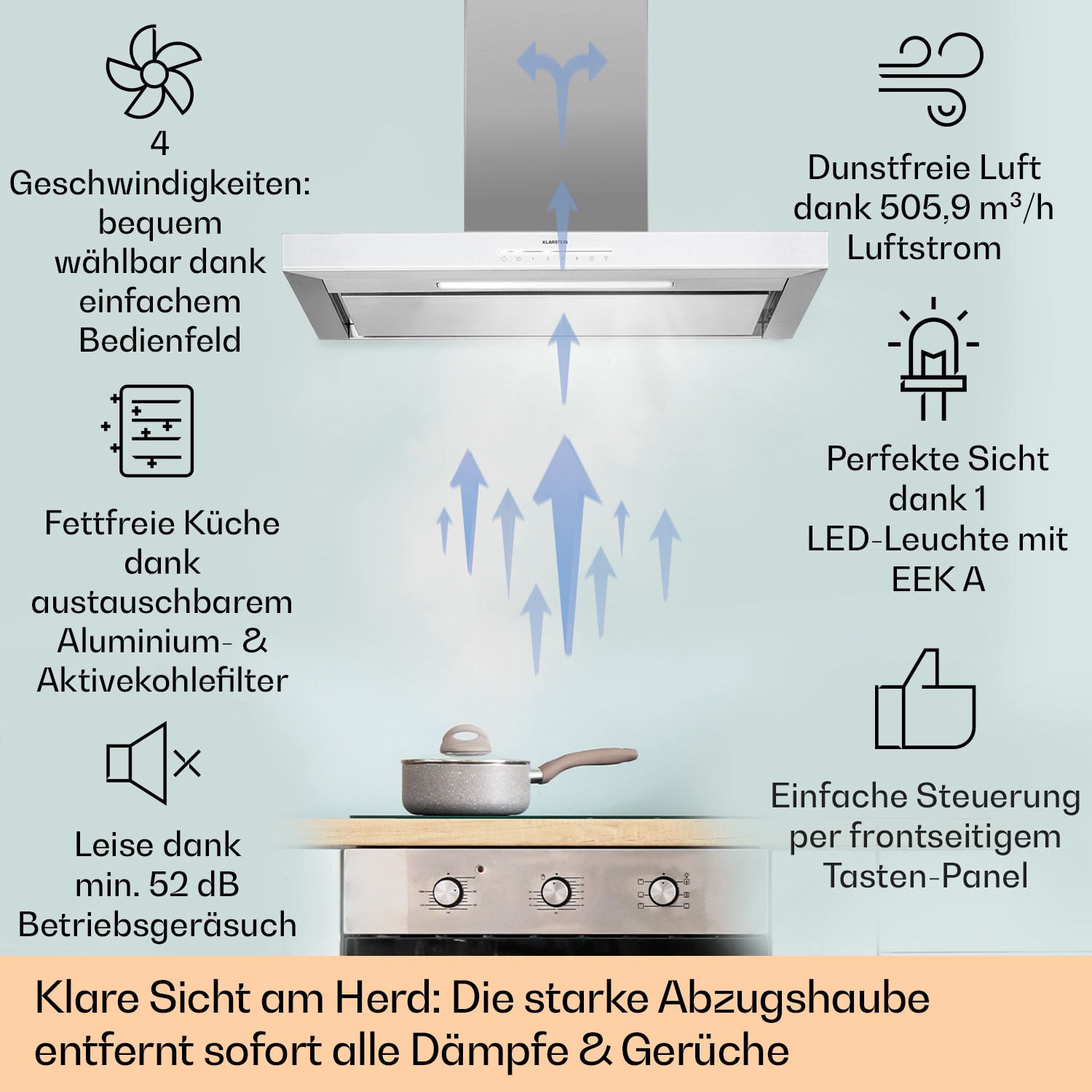 Alinea 90 Dunstabzugshaube 90cm Wandhaube WiFi A++ 500m³/h Touch 90 cm | Weiß