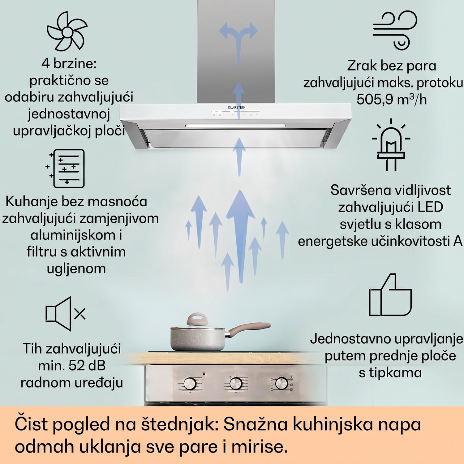 Alinea 90 Smart, kuhinjska napa, 90 cm, zidna, WiFi, A++, 500 m³/h, zaslon osjetljiv na dodir Bijela / Srebrna metalik