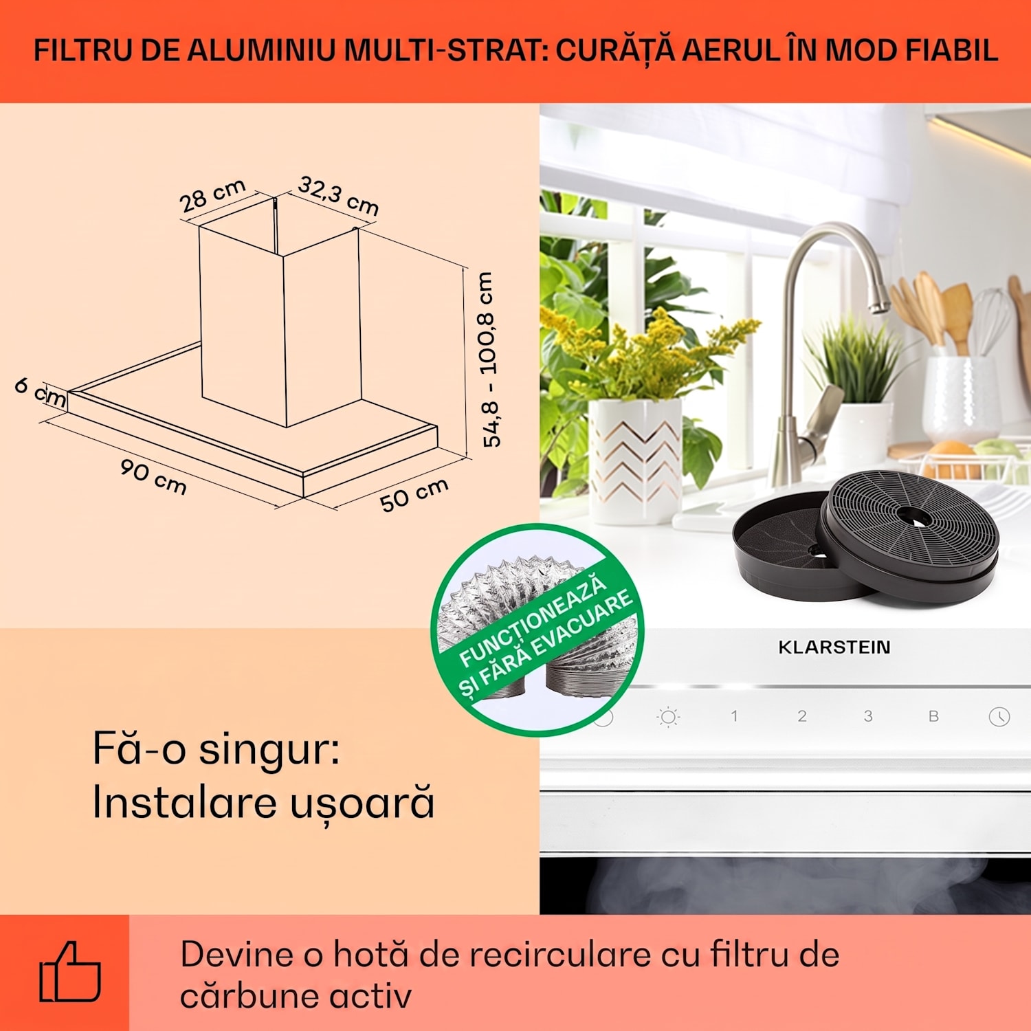 Alinea 90 Smart, hota, 90 cm, montat pe perete, WiFi, A++, 500 m³/h, ecran tactil Alb/ Argintiu metalizat
