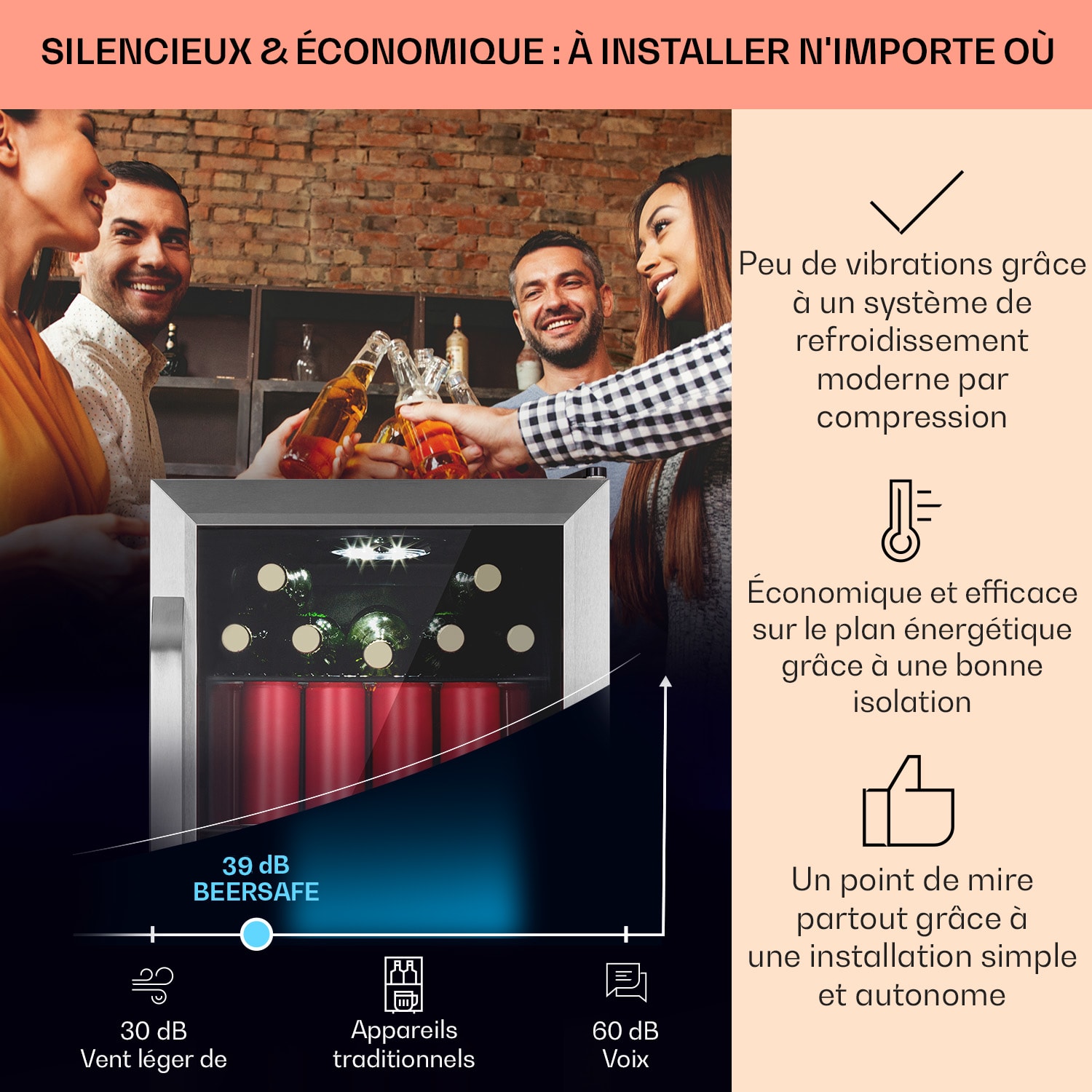 Beersafe 70 Bierzeit Edition Réfrigérateur 70 litres 3 clayettes Porte vitrée panoramique Acier inoxydable  70 L (Bierzeit Edition) | Acier Inoxydable