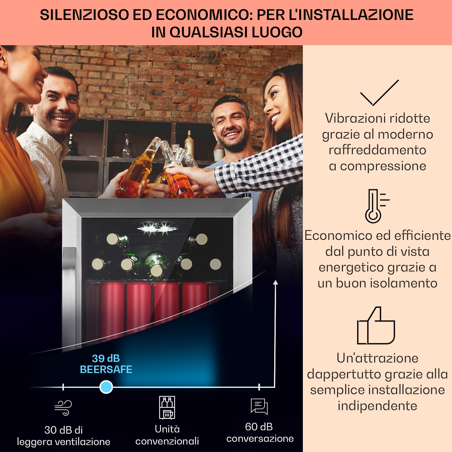 Beersafe 70 Bierzeit Edition - Frigorifero, 70 litri, 3 ripiani, sportello panoramico in vetro, acciaio inox  70 Ltr (Bierzeit Edition) | Acciaio inox