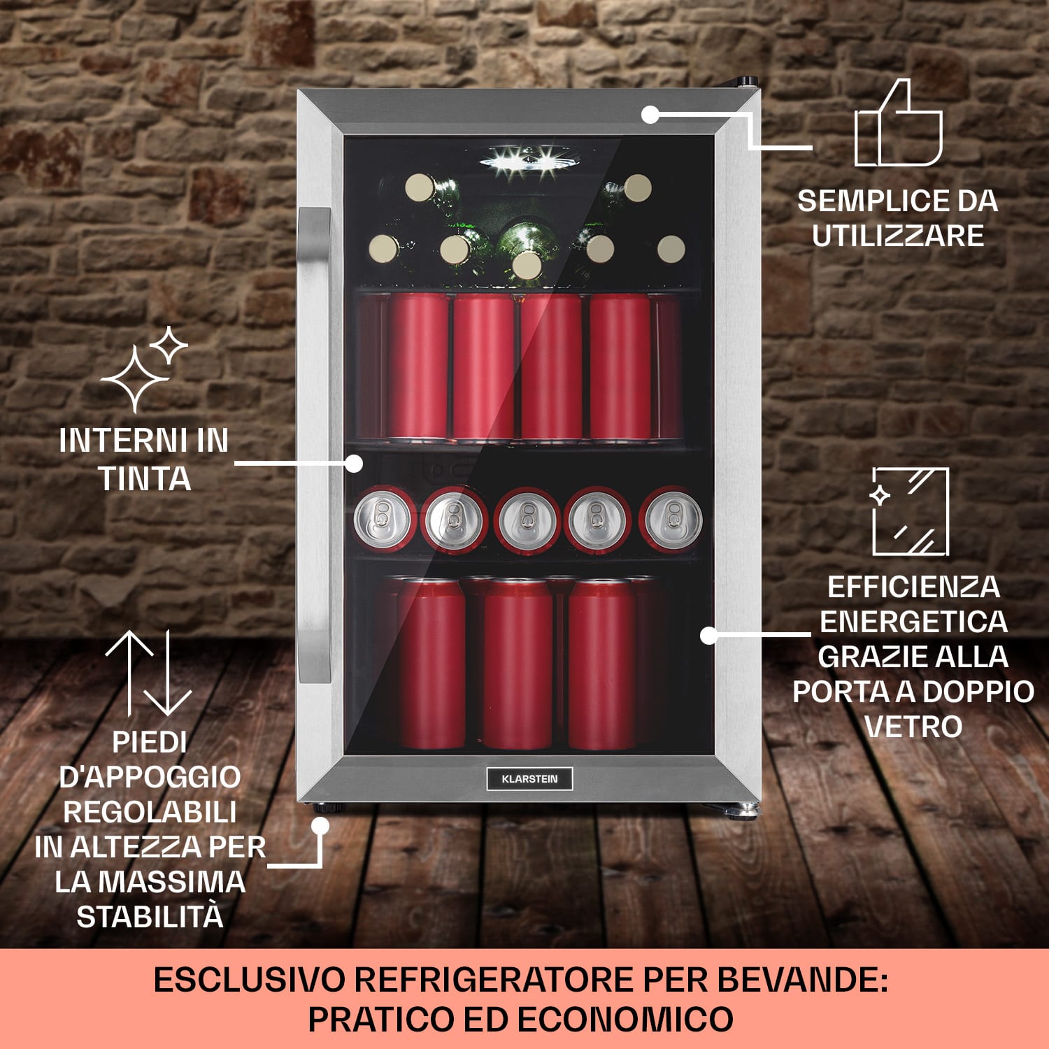Beersafe 70 Bierzeit Edition - Frigorifero, 70 litri, 3 ripiani, sportello panoramico in vetro, acciaio inox  70 Ltr (Bierzeit Edition) | Acciaio inox