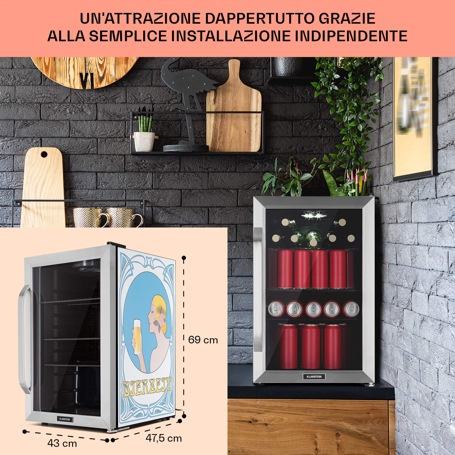 Beersafe 70 Bierzeit Edition - Frigorifero, 70 litri, 3 ripiani, sportello panoramico in vetro, acciaio inox  70 Ltr (Bierzeit Edition) | Acciaio inox