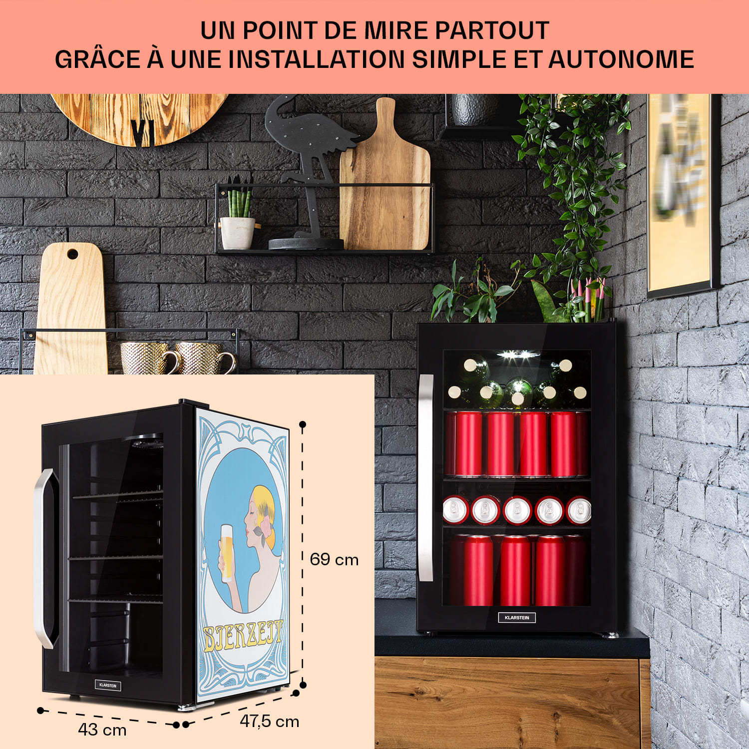 Beersafe 70 Bierzeit Edition Réfrigérateur 70 litres 3 clayettes Porte vitrée panoramique Acier inoxydable  70 L (Bierzeit Edition) | Noir