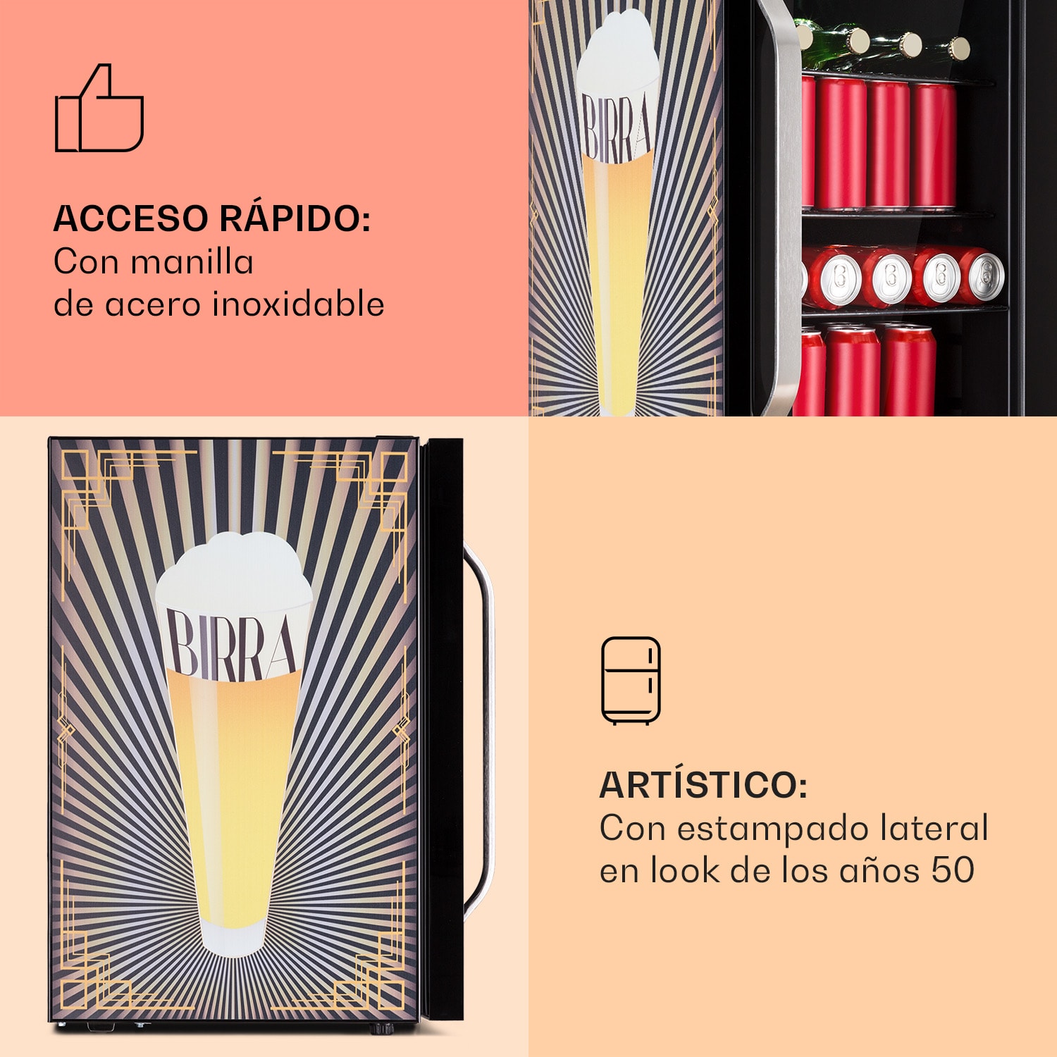 Nevera Beersafe 70 Birra Edition 70 litros 3 estantes Puerta panorámica de cristal Acero inoxidable  70 L (Birra Edition) | Negro