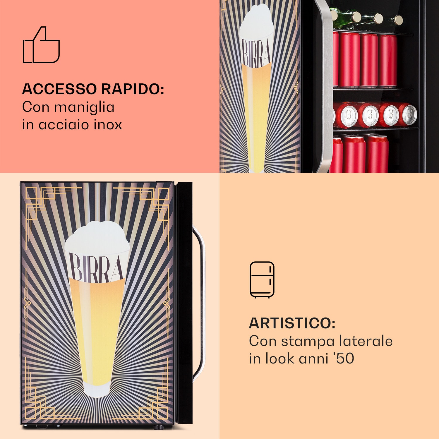 Beersafe 70 Birra Edition - Frigorifero, 70 litri, 3 ripiani, sportello panoramico in vetro, acciaio inox  70 Ltr (Birra Edition) | Nero