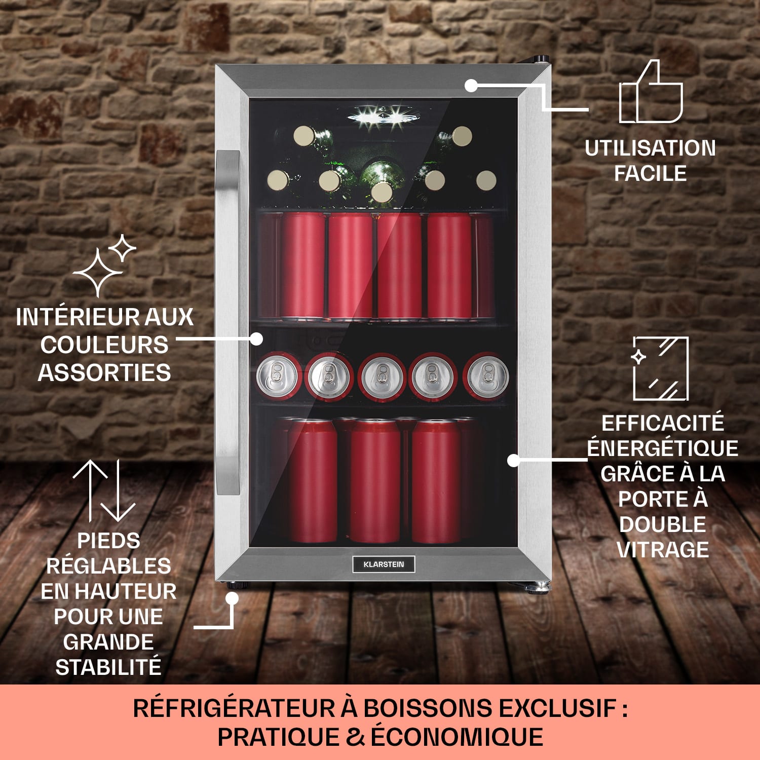 Beersafe 70 Birra Milano Edition koelkast 70 liter 3 roosters glazen panoramadeur rvs  