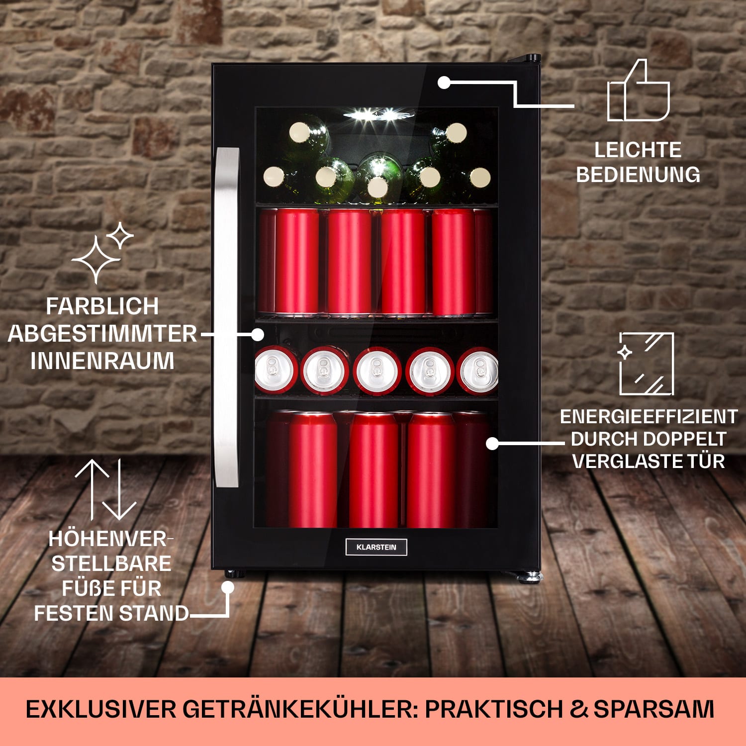 Beersafe 70 Birra Milano Edition - Frigorifero, 70 litri, 3 ripiani, sportello panoramico in vetro, acciaio inox  