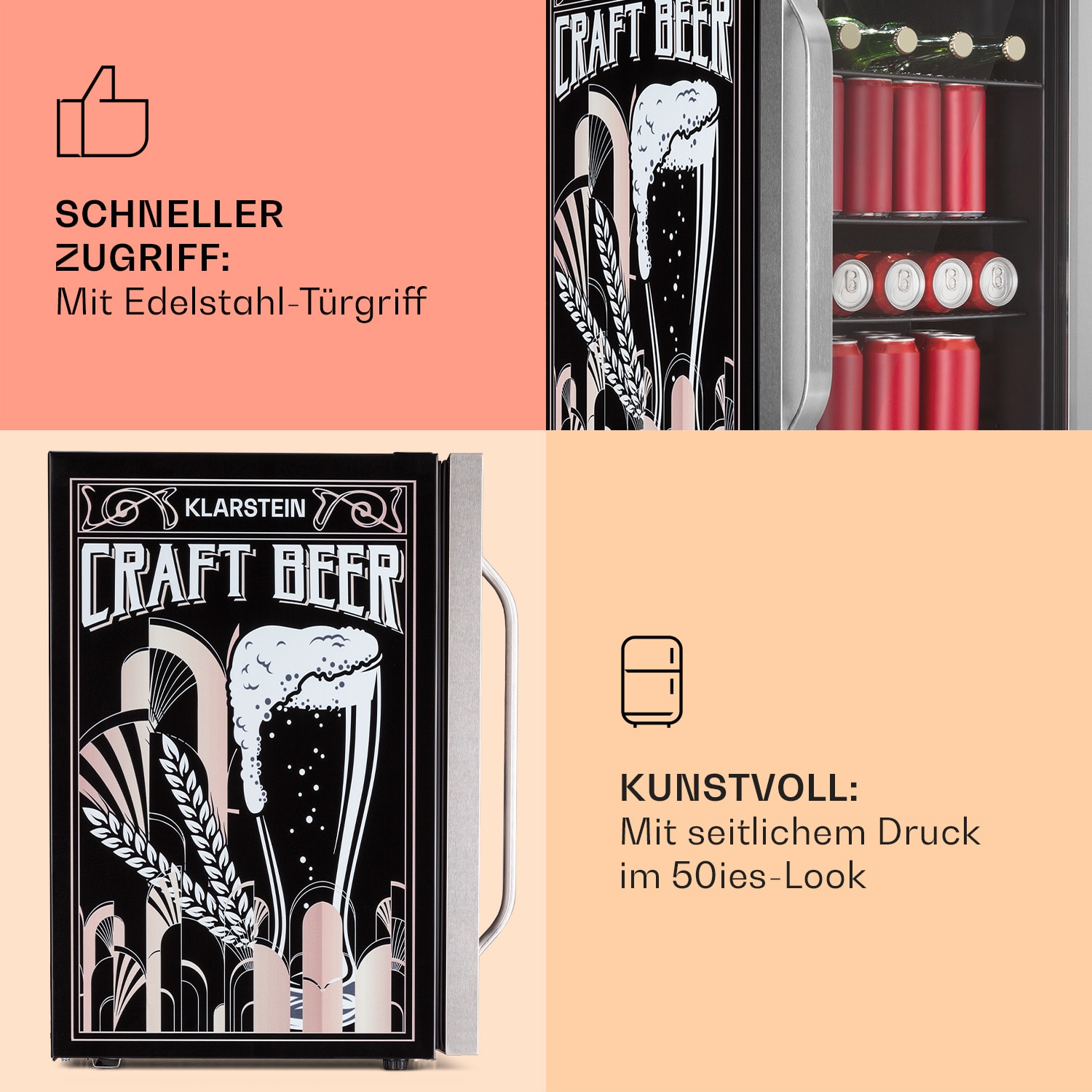 Beersafe 70 Craft Beer Edition Kühlschrank 70 Liter Glastür Edelstahl 70 Ltr (Craft Beer Edition) | Edelstahl