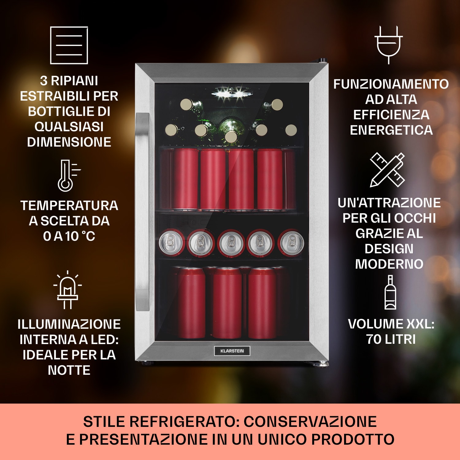 Beersafe 70 Craft Beer Edition - Frigorifero, 70 litri, 3 ripiani, sportello panoramico in vetro, acciaio inox  70 Ltr (Craft Beer Edition) | Acciaio inox