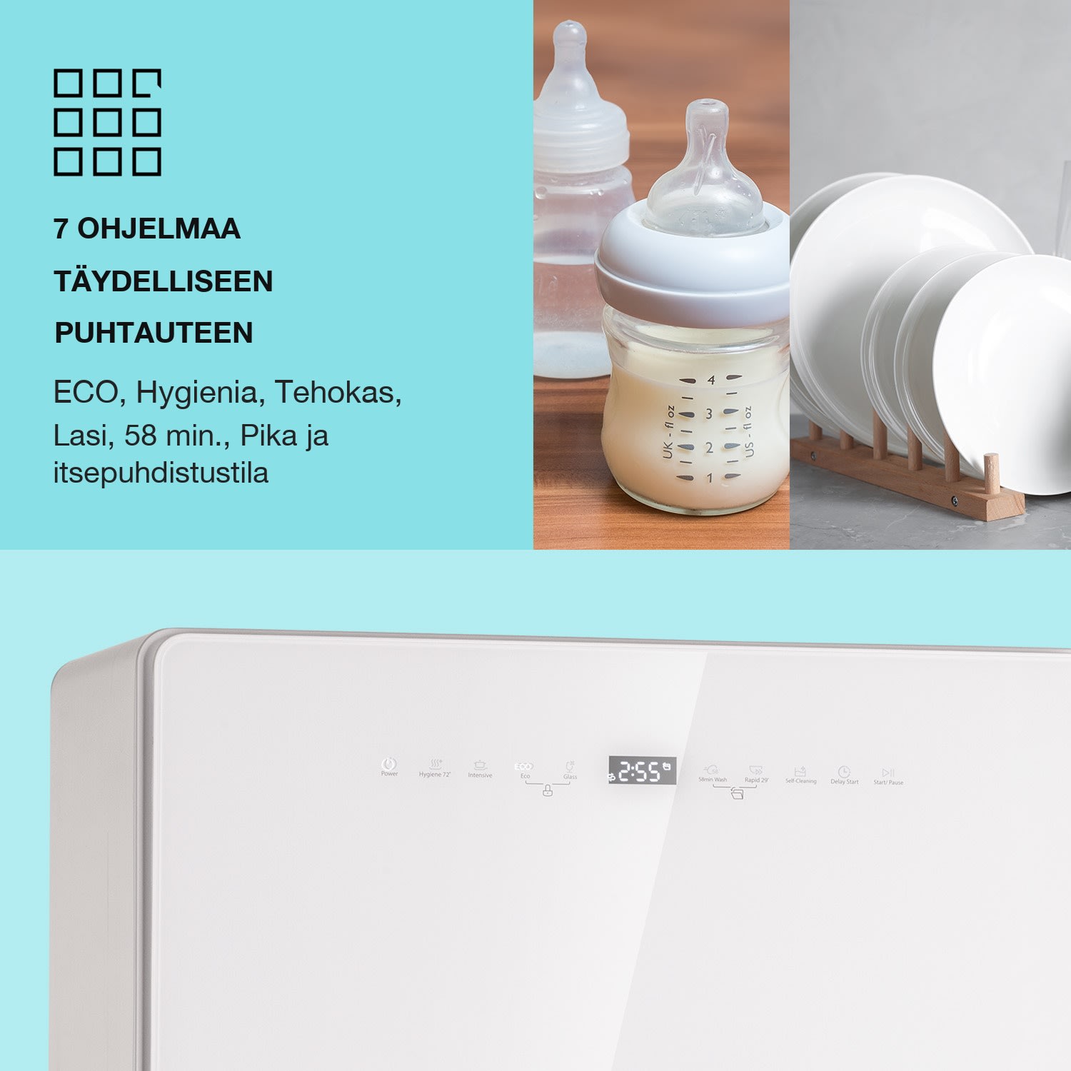Emerald 5 Slim -astianpesukone vapaasti seisova 7 ohjelmaa kosketusohjaus 
