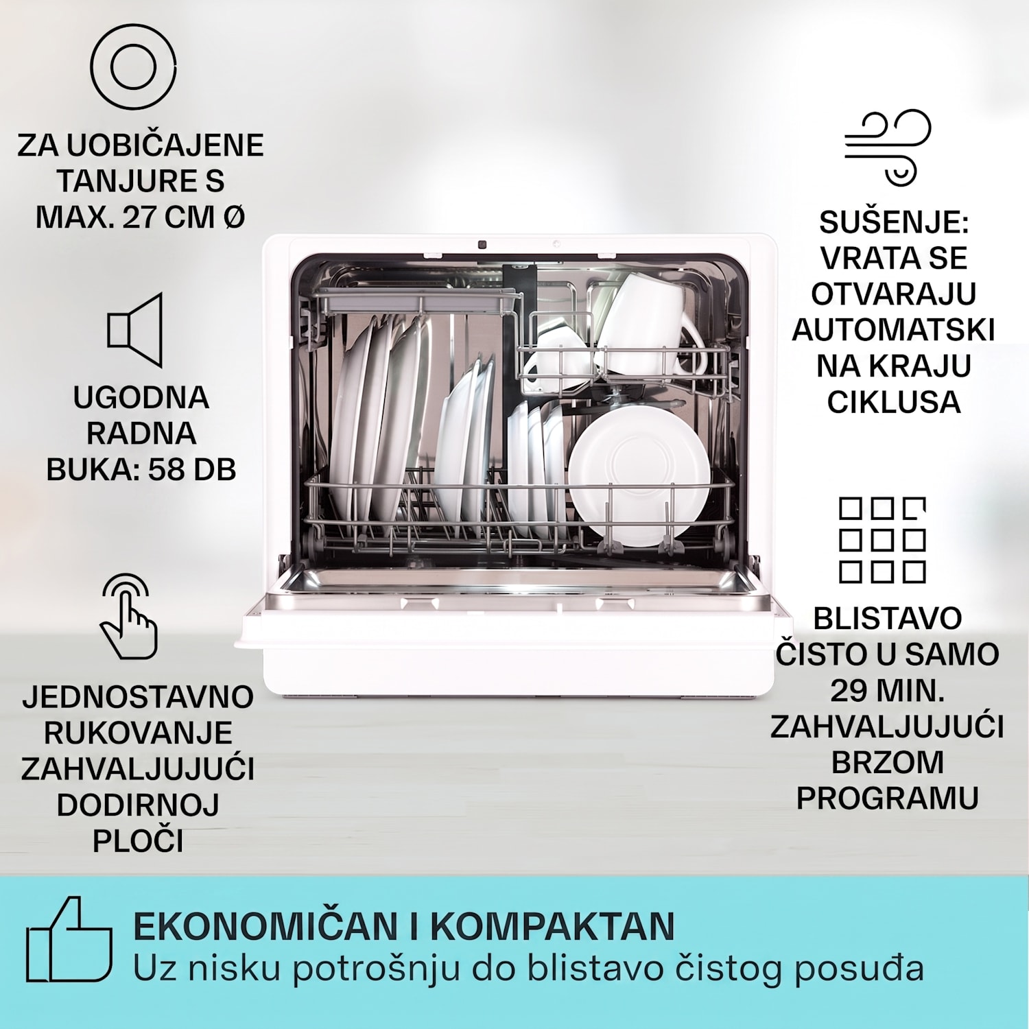 Emerald 5 Slim, perilica suđa, samostojeća, 7 programa, upravljanje na dodir 