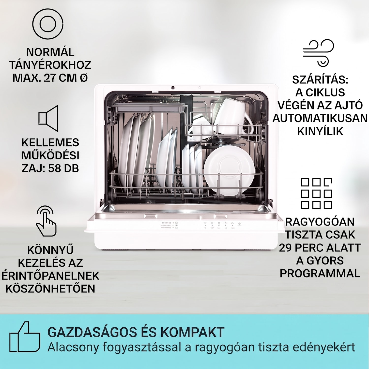 Emerald 5 Slim, mosogatógép, szabadon álló, 7 program, érintésvezérlés 