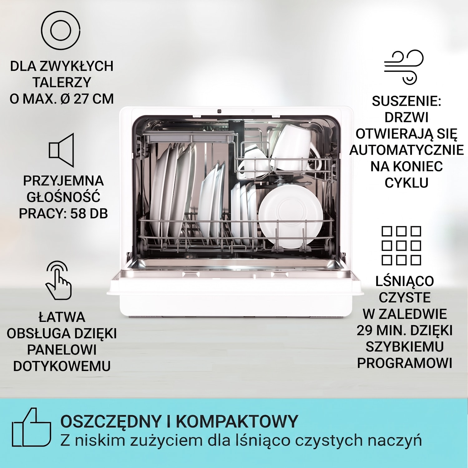 Emerald 5 Slim, zmywarka wolnostojąca, 7 programów, sterowanie dotykowe 