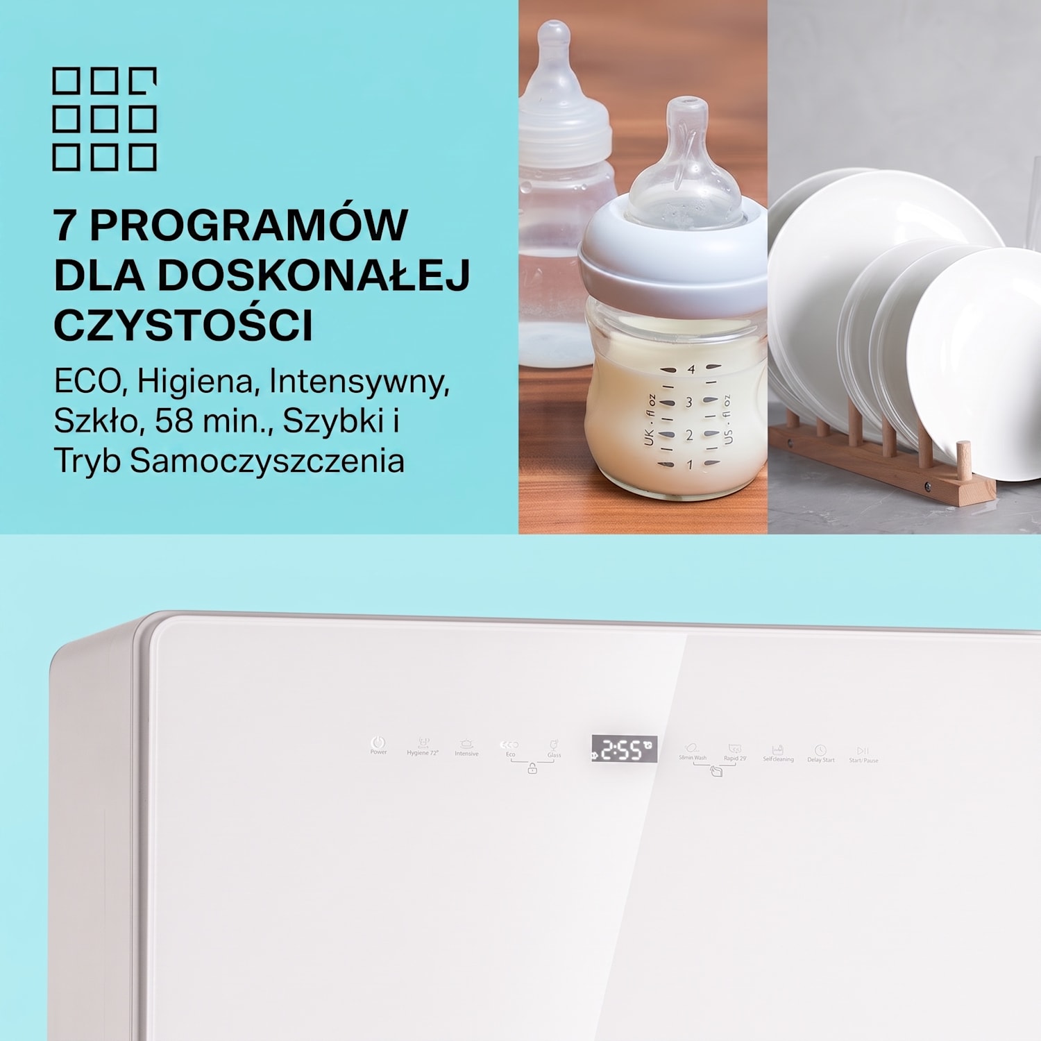 Emerald 5 Slim, zmywarka wolnostojąca, 7 programów, sterowanie dotykowe 