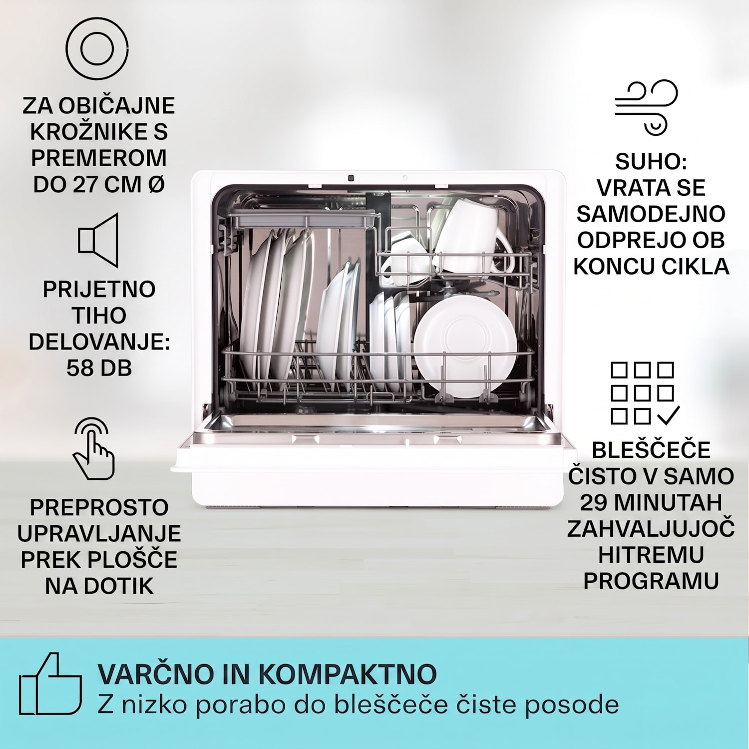 Emerald 5 Slim, pomivalni stroj, prostostoječi, 7 programov, upravljanje na dotik 