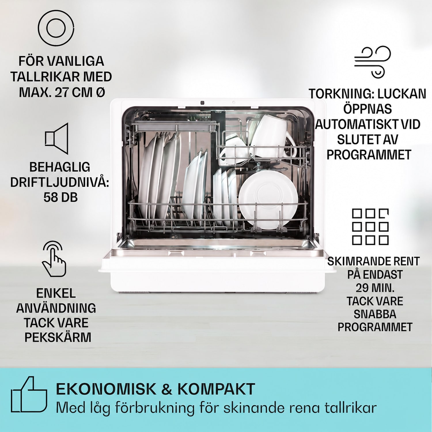 Emerald 5 Slim Diskmaskin fristående 7 program touch-styrning 