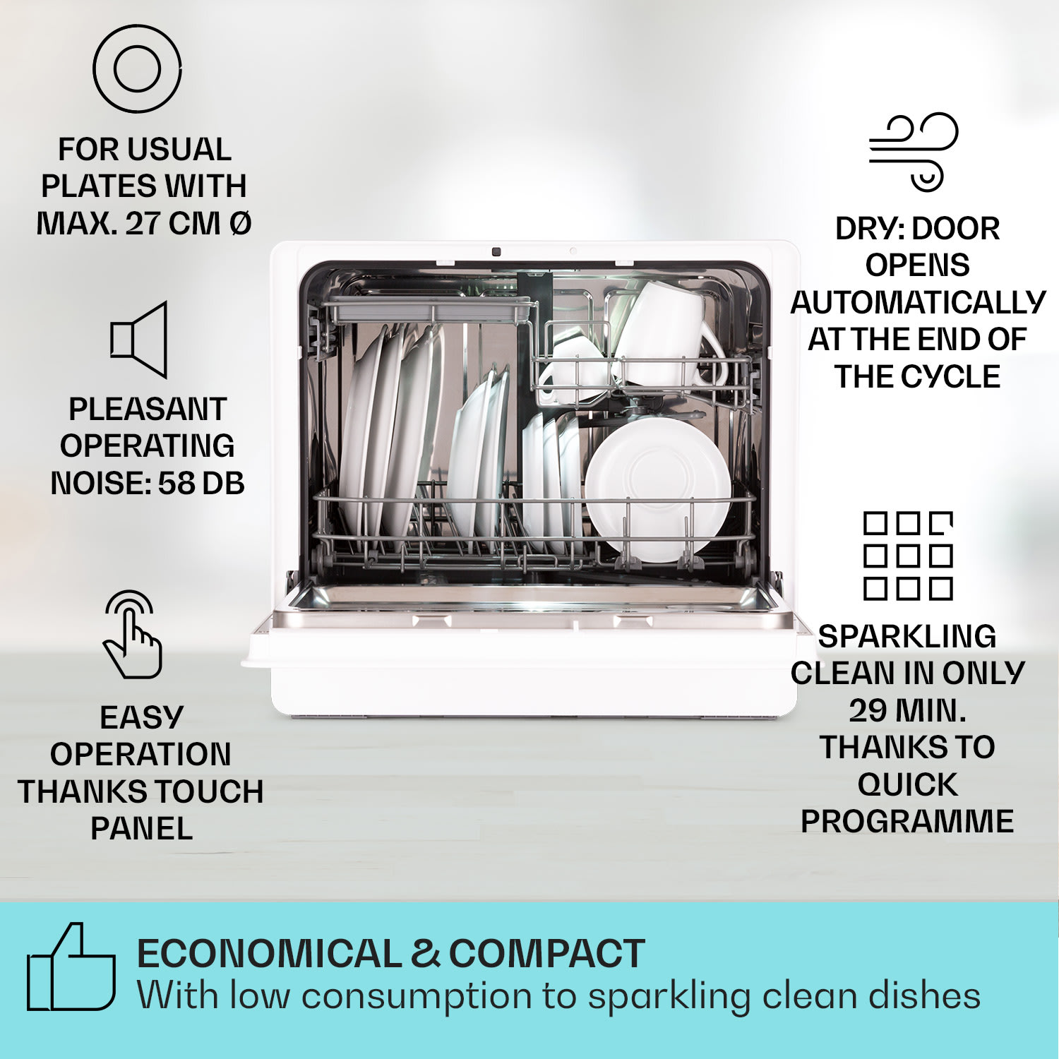 Emerald 5 Slim, umývačka riadu, voľne stojaca, 7 programov, dotykové ovládanie 