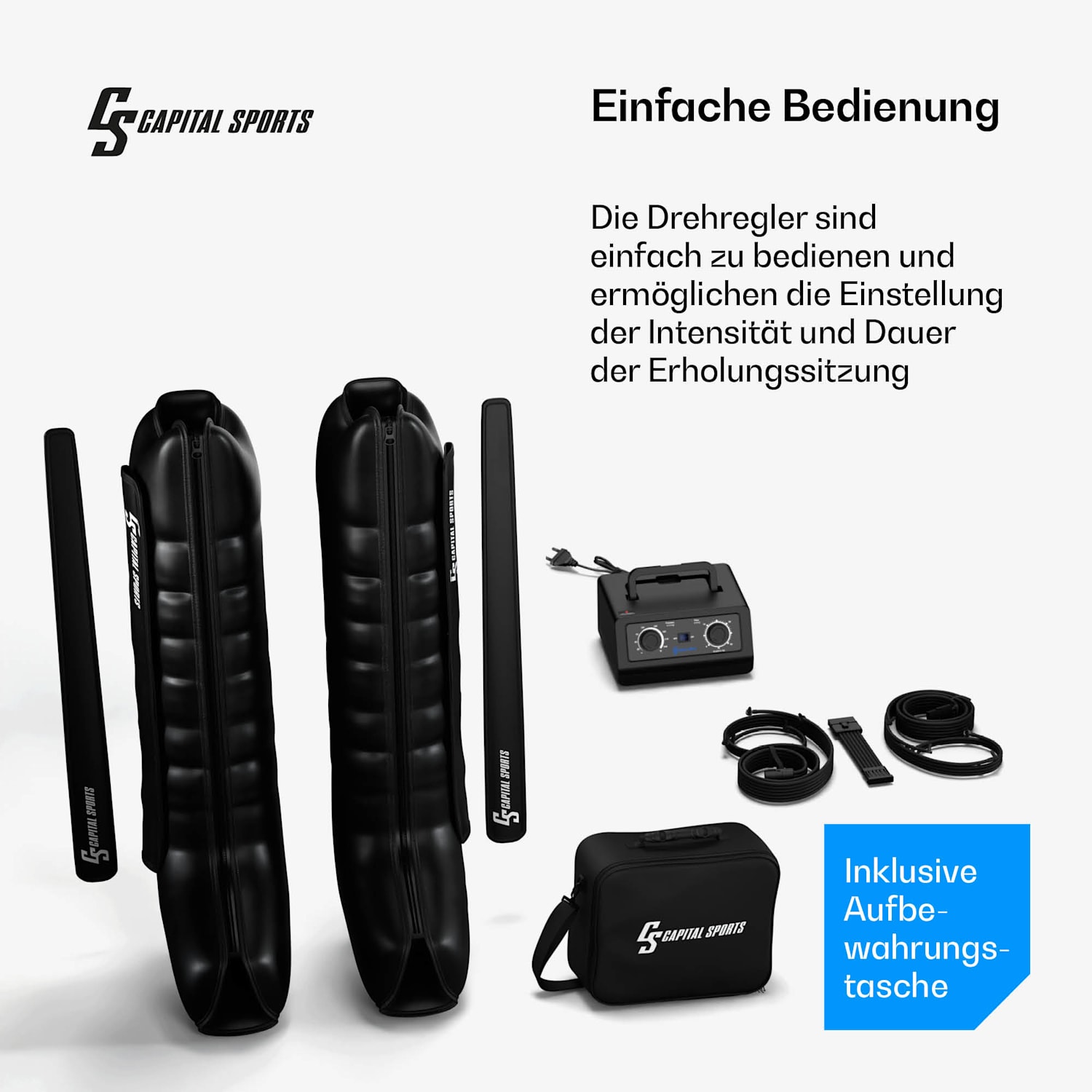 Hyper Cap Luftkompressionsmanschette | 6 Fächer | sanfte bis intensive Kompression halbes Bein | Schwarz