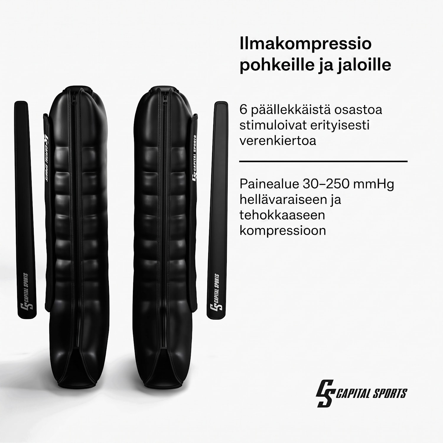 Hyper Cap -kompressiosäärystimet | 6 lokeroa | hellävaraisesta voimakkaaseen kompressioon puoli jalka | Musta