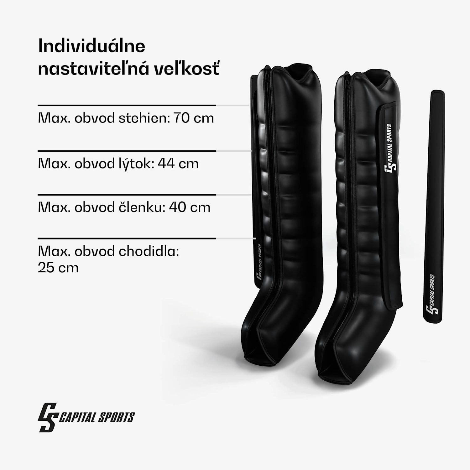 Hyper Cap vzduchový kompresný návlek, 6 oddielov, jemná až intenzívna kompresia polovica nohy | Čierna