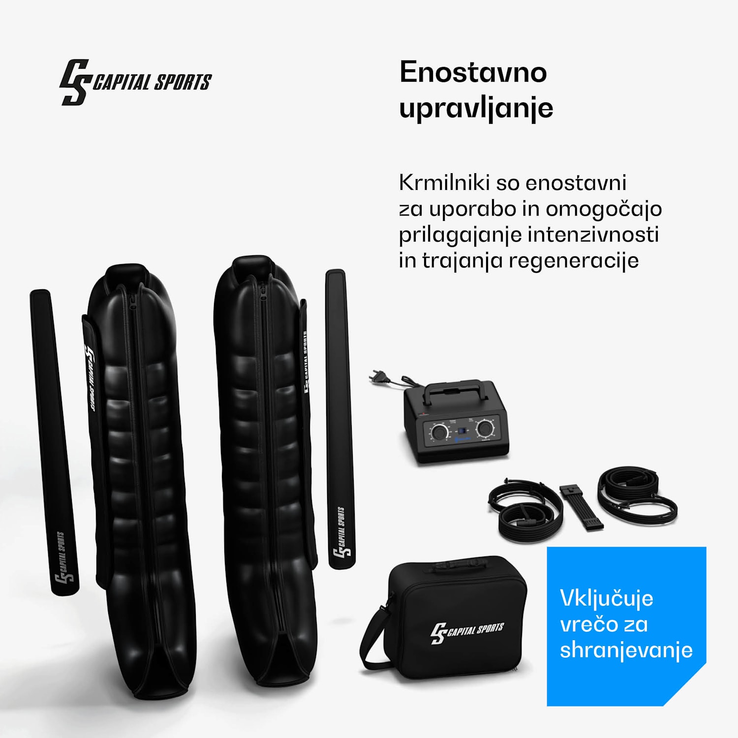 Hyper Cap zračni kompresijski rokav, 6 delov, blag do močan kompresijski pritisk pol noge | Črna