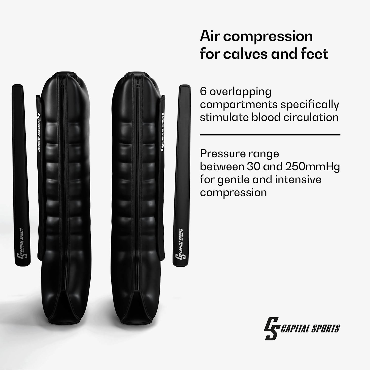 Hyper Cap air compression boots | 6 compartimenten | lichte tot intensieve compressie halve been | Zwart