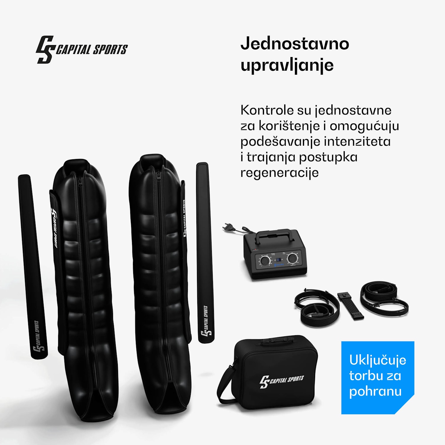 Hyper Cap zračna kompresijska navlaka, 6 odjeljaka, nježna do intenzivna kompresija 55 dB puna noga | Crna