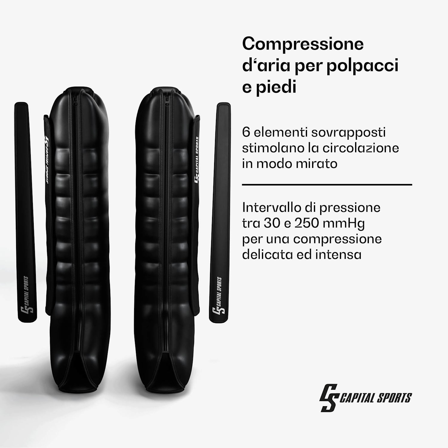 Hyper Cap - Pantaloni a compressione pneumatica | 6 camere | Compressione delicata e intensa | Ca. 55 dB gamba intera | Nero