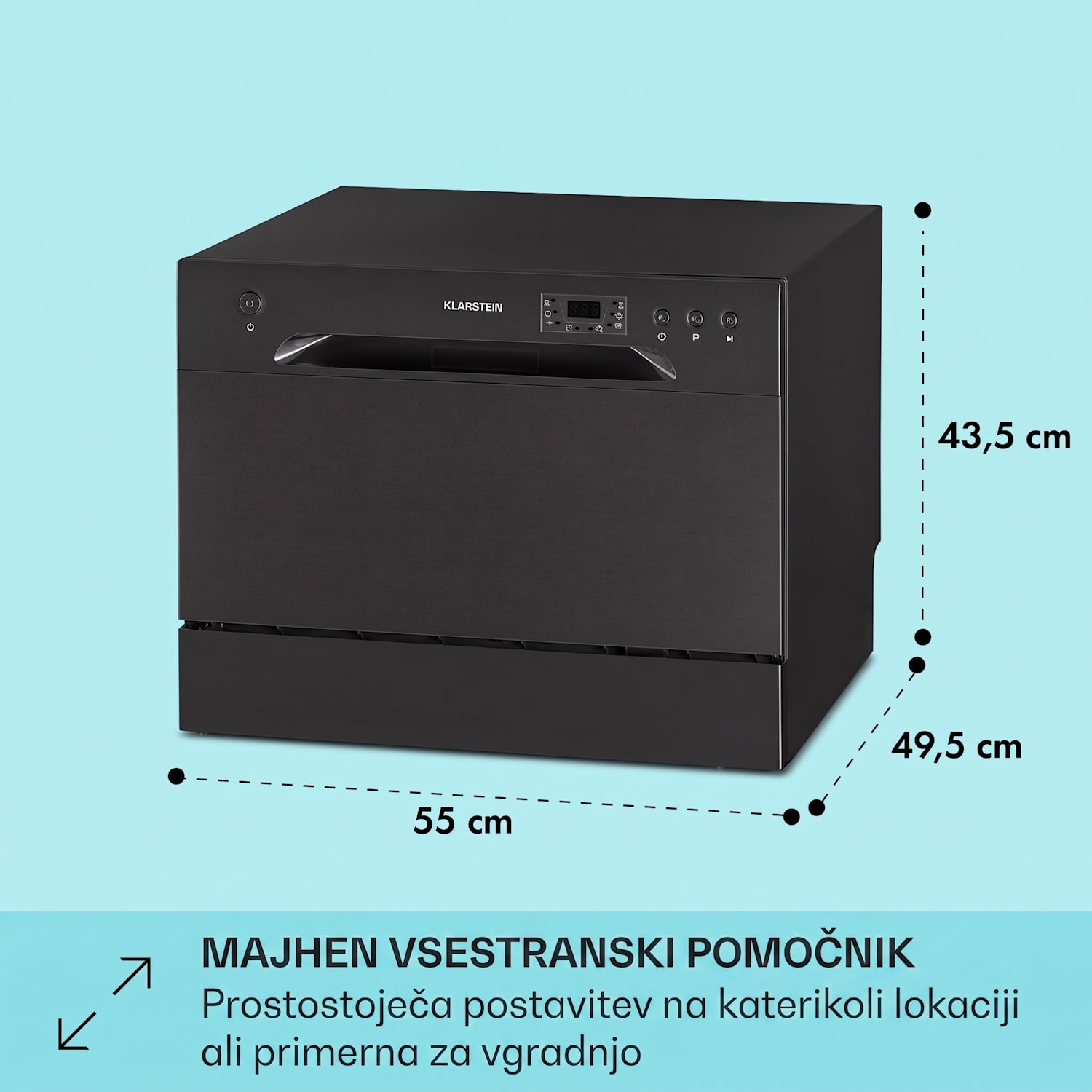 Amazonia 6, pomivalni stroj, 1380 W, 6 pogrinjkov, upravljanje s pritiskom na gumb Antracit
