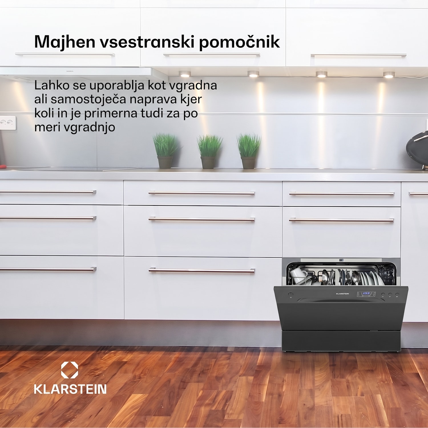 Amazonia 6, pomivalni stroj, 1380 W, 6 pogrinjkov, upravljanje s pritiskom na gumb Antracit