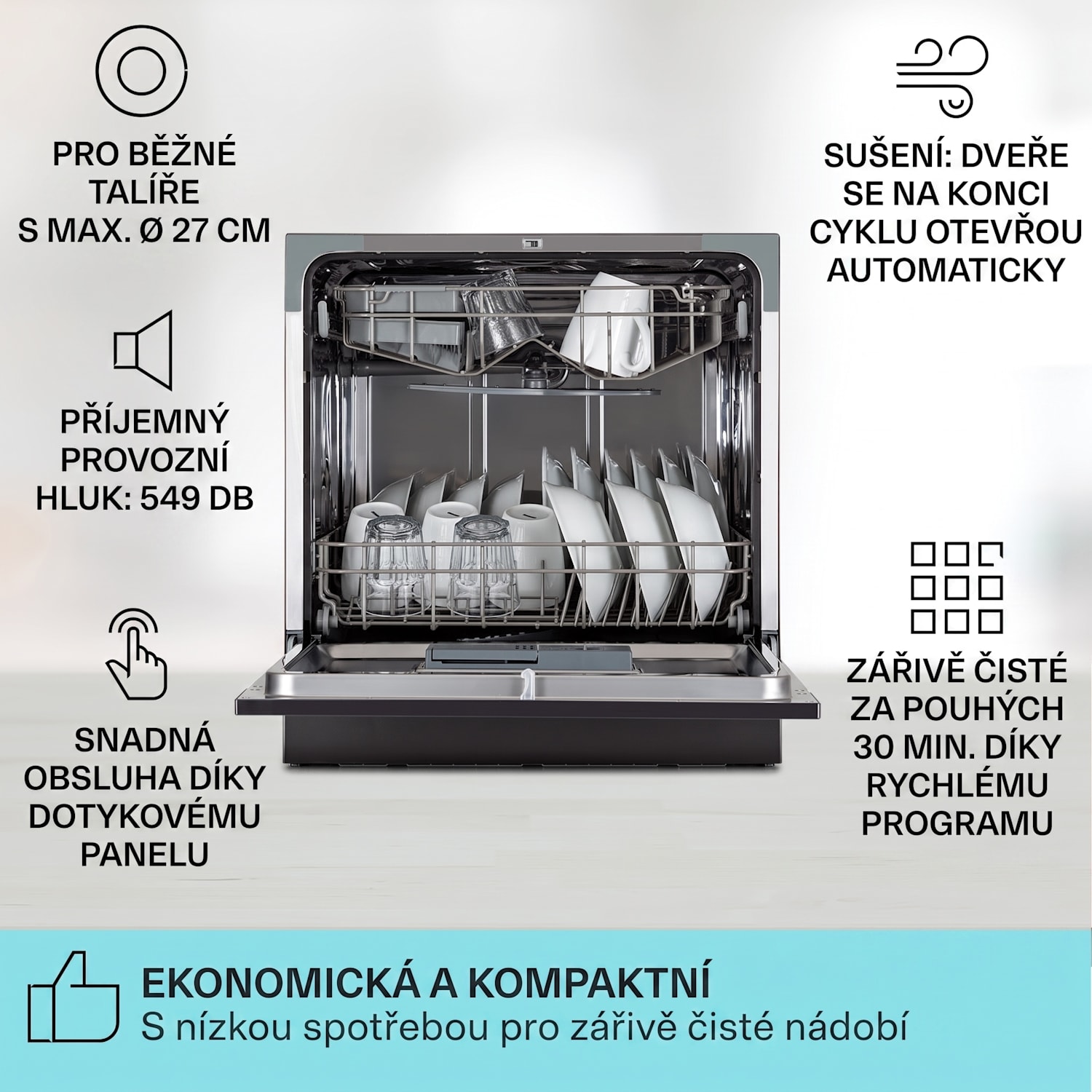 Amazonia 8, myčka nádobí, 1620 W, energetická třída F, 8 sad nádobí, 49 dB Antracit