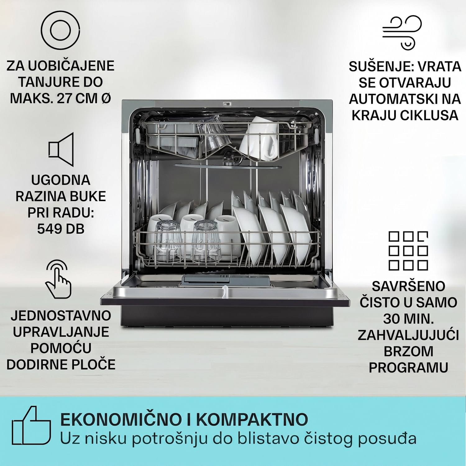 Amazonia 8, perilica posuđa, F, 1620 W, za 8 setova posuđa, 49 dB Antracit