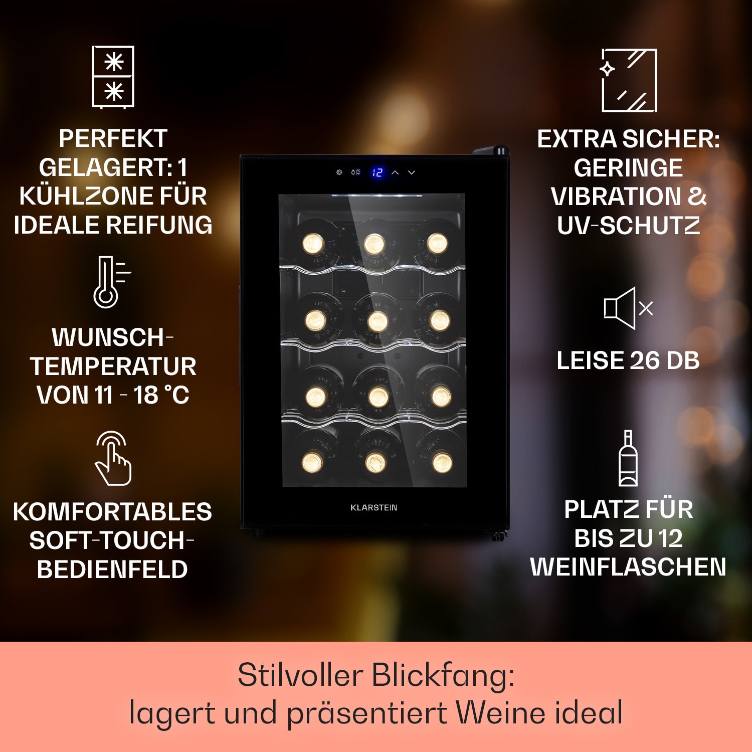 Barolo 12 Uno - Frigorifero per vini, 37 L, 12 bottiglie, 11-18 °C, SingleZone 