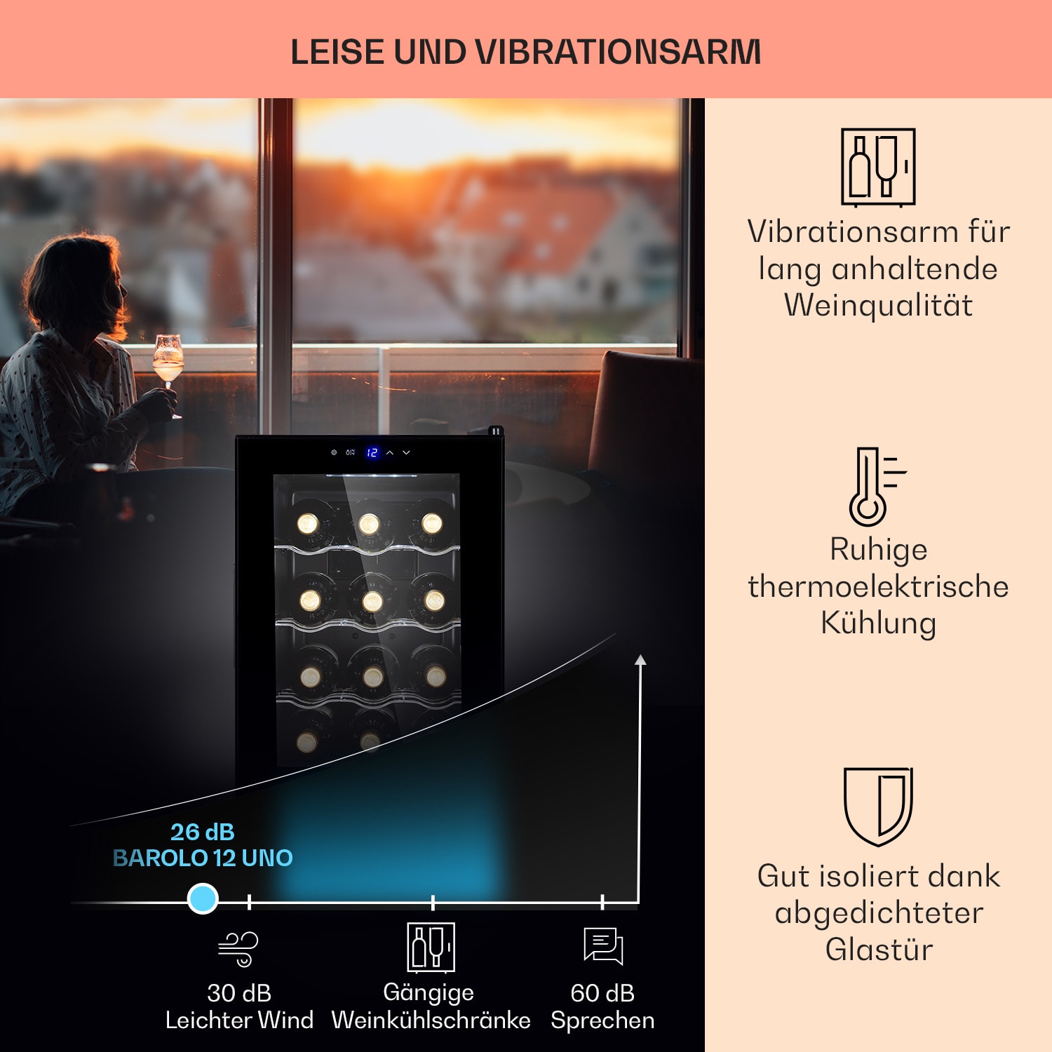Barolo 12 Uno - Frigorifero per vini, 37 L, 12 bottiglie, 11-18 °C, SingleZone 