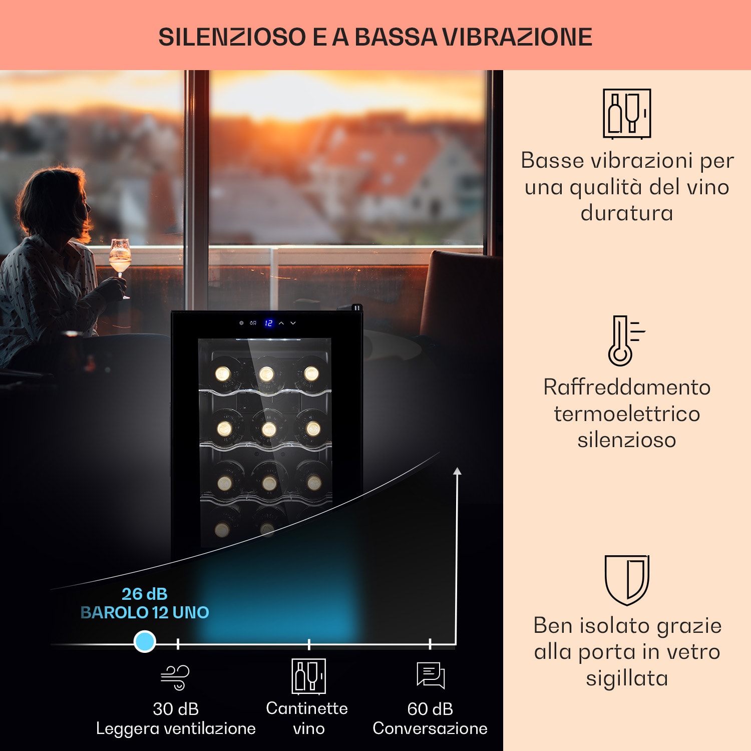 Barolo 12 Uno - Frigorifero per vini, 37 L, 12 bottiglie, 11-18 °C, SingleZone 
