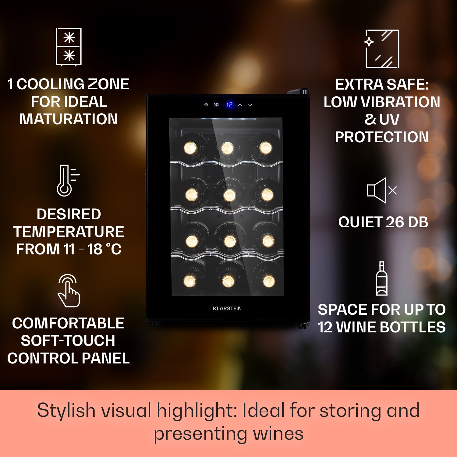 Barolo 12 Uno, chłodziarka do wina, 37 l, 12 butelek, 11-18°C, SingleZone