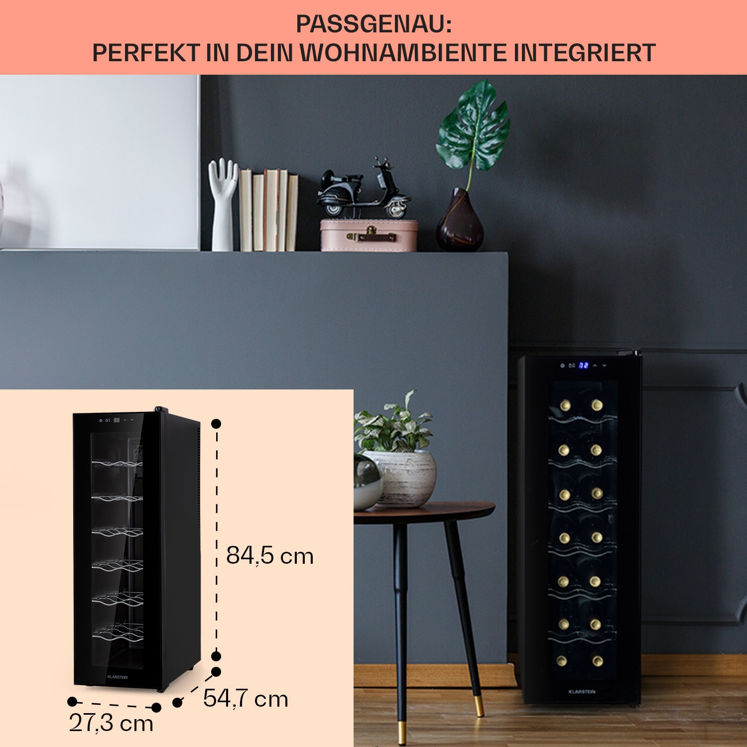 Barolo 14 Slim Uno Weinkühlschrank 46 Ltr 14 Flaschen 11-18°C SingleZone 1 Kühlzone | 14 Flaschen