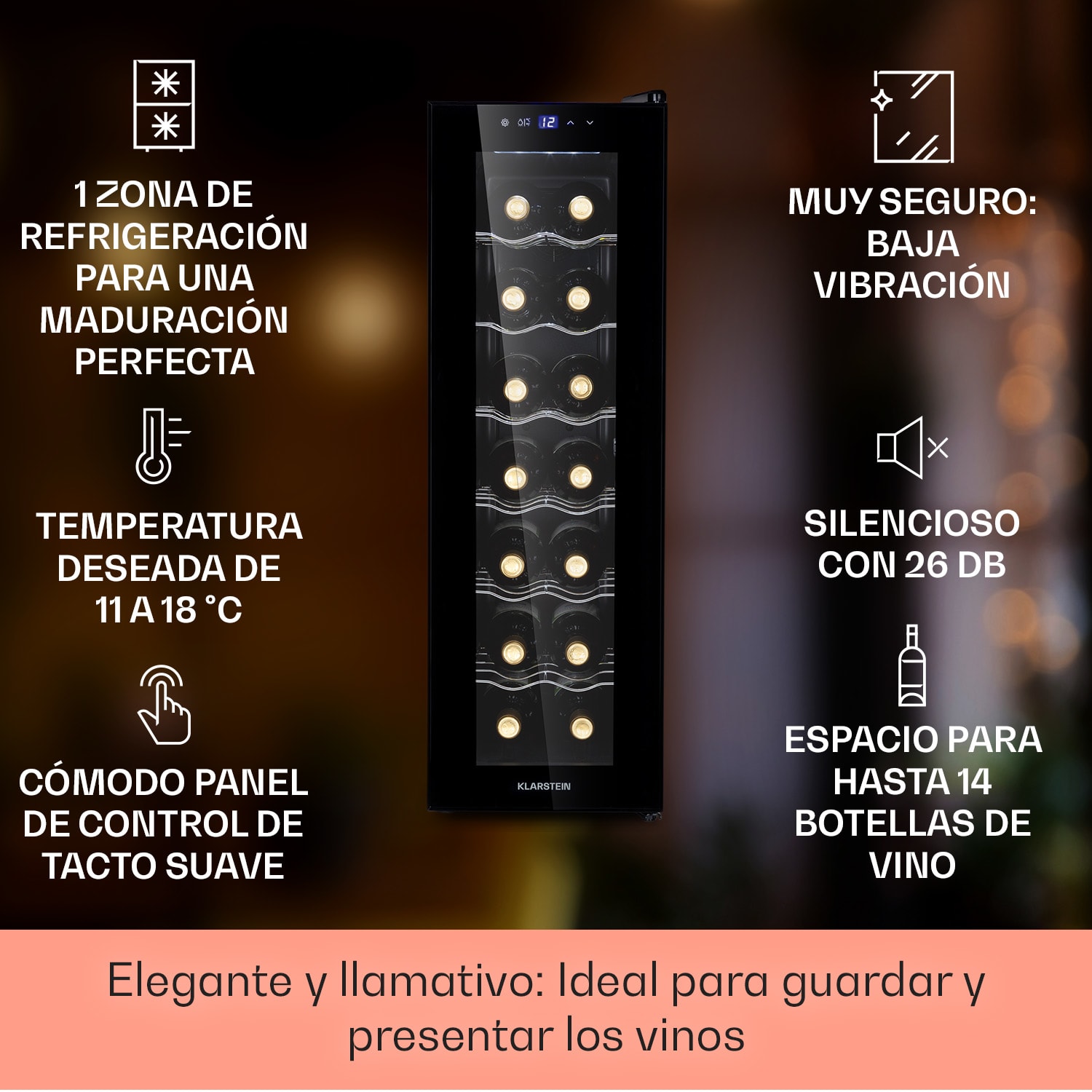 Barolo 14 Slim Uno Vinoteca 46 L 14 botellas 11-18 ºC SingleZone 1 zona de refrigeración | 14 botellas