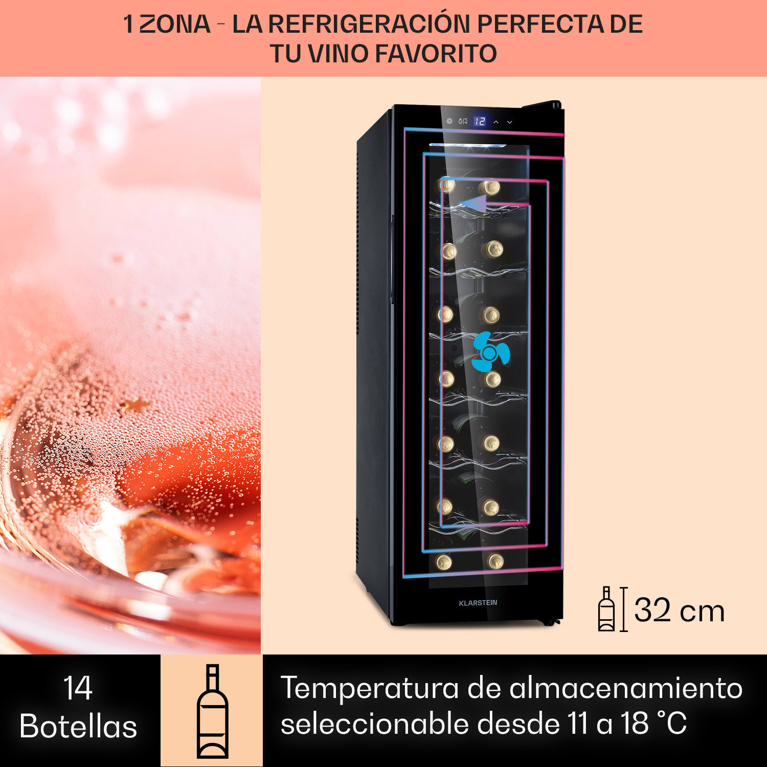 Barolo 14 Slim Uno Vinoteca 46 L 14 botellas 11-18 ºC SingleZone 1 zona de refrigeración | 14 botellas