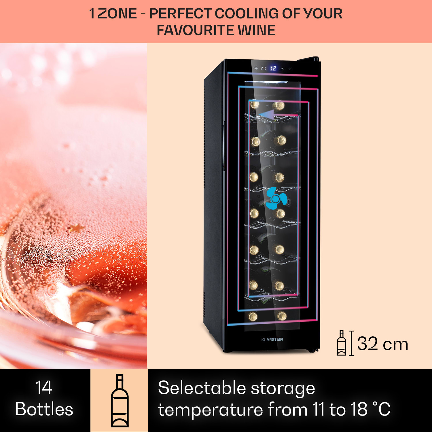 Barolo 14 Slim Uno, vinotéka. 46 l/14 lahví, 11-18 °C, 1 zóna 1 chladící zóna | 14 lahví