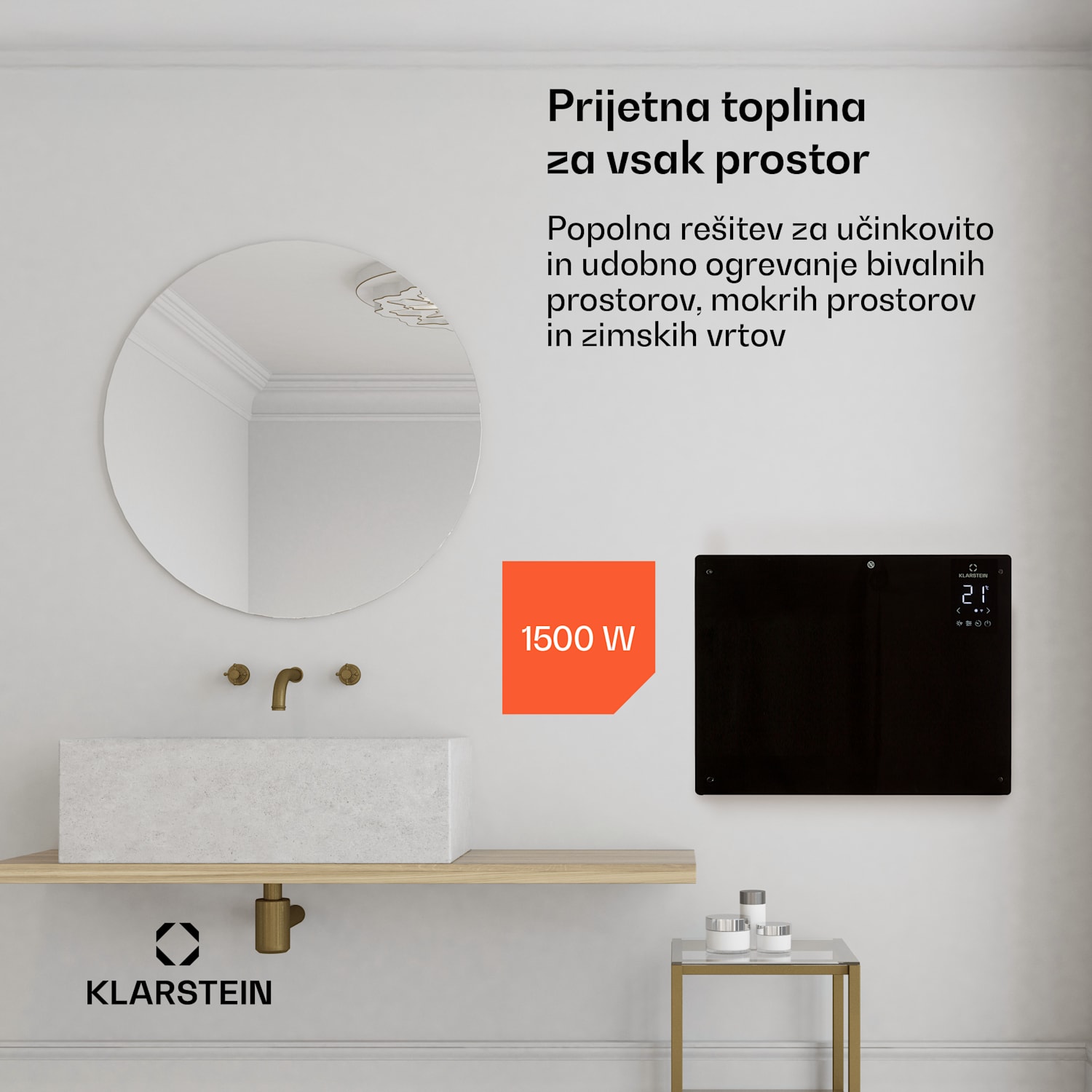 Bansin Crystal Smart, konvektorski grelnik, 1500 W, 5 - 50 °C, aplikacijski nadzor 1500 W | Črna