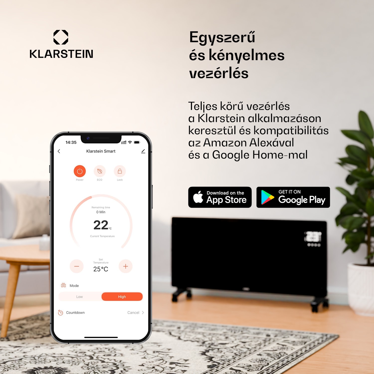 Bansin Crystal Smart, konvektor, 1500 W, 5 - 50 °C, vezérlés applikáción keresztül 1500 W | Fehér