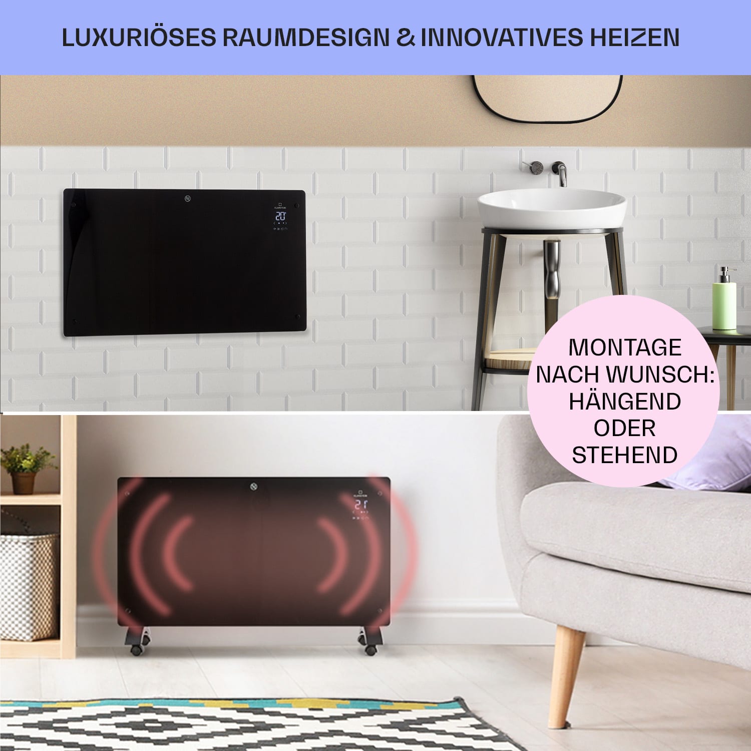 Bansin Crystal Smart radiateur à convection 2500 W 5 - 50 °C contrôle par application 2500 W | Noir